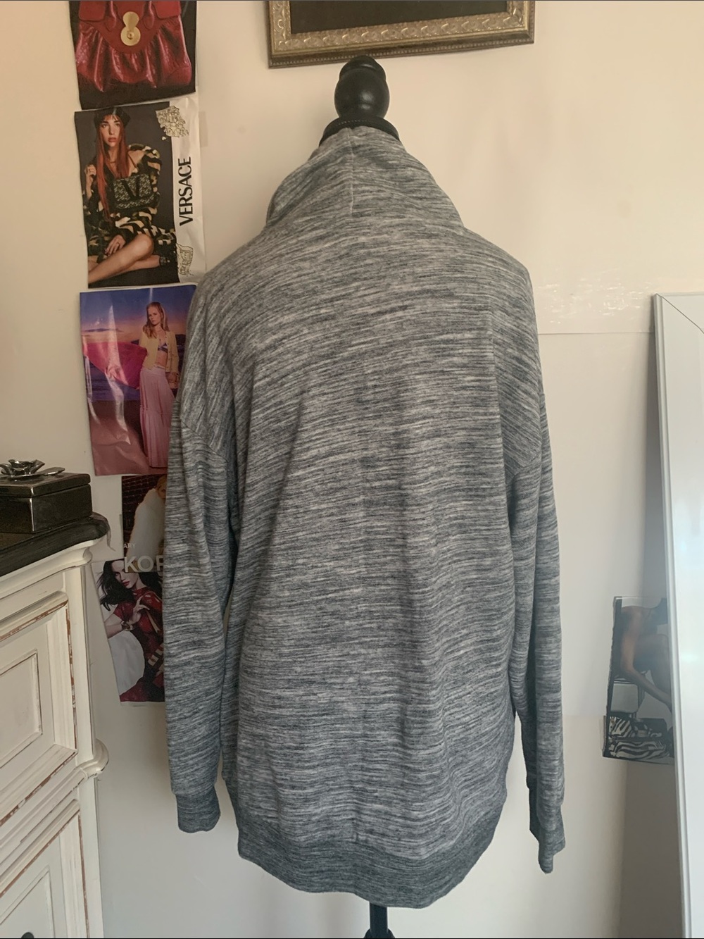 PINK Victoria's Secret Gray Funnel Neck Hoodie with Black Logo - Picture 2 of 10